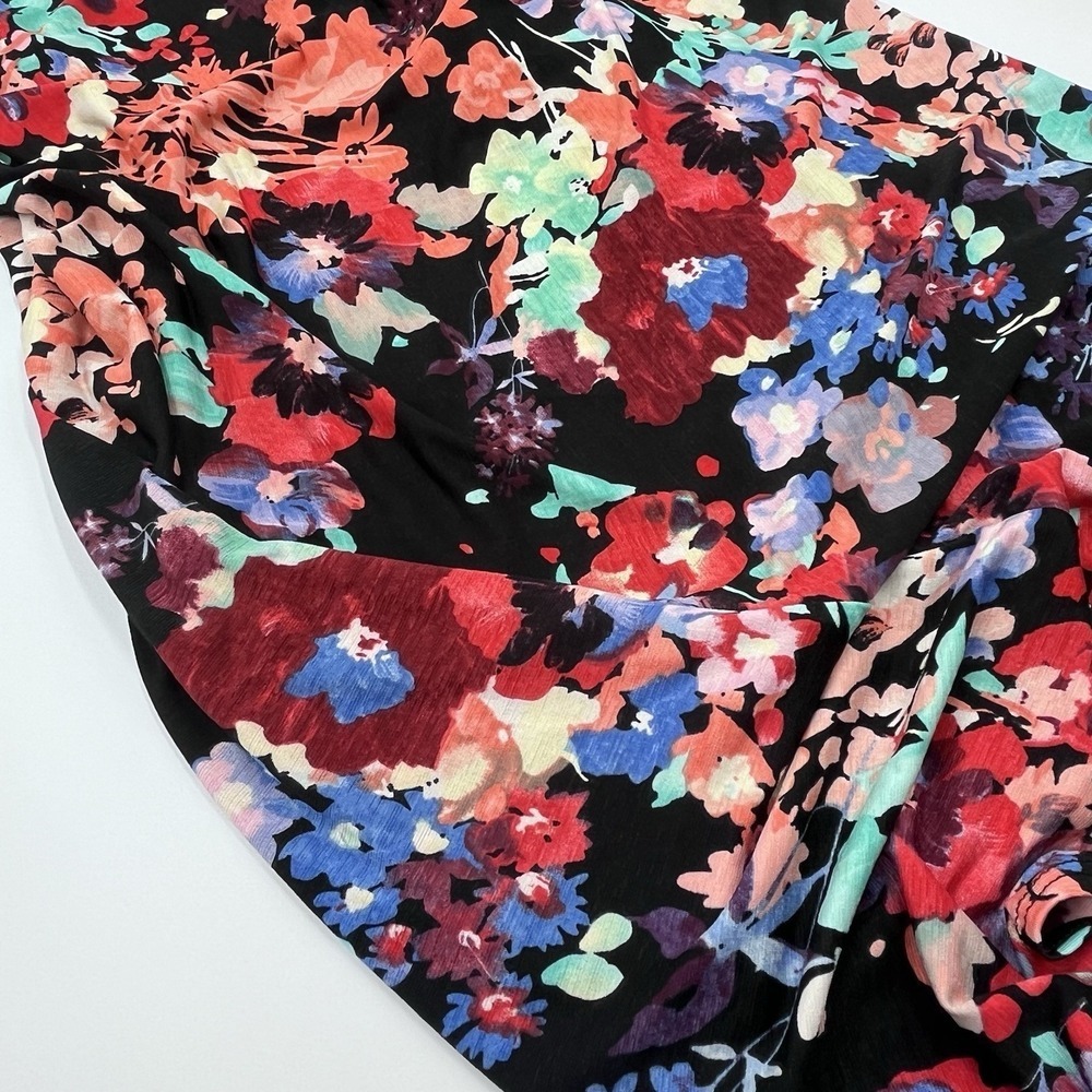 NEW Bright Floral Size Medium Sleeveless Open Front Draped Cardigan Vest Pockets - Picture 8 of 11